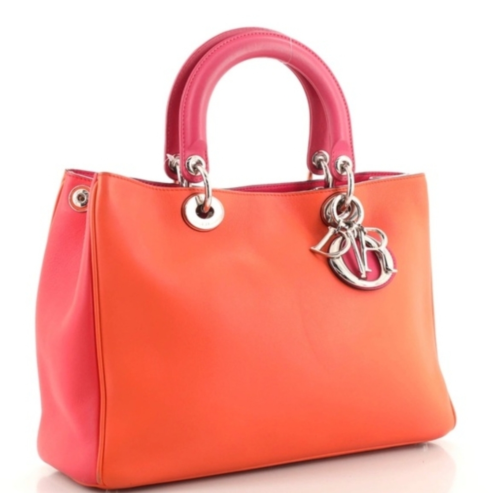 Dior Orange and Pink Satchel with Signature Charm
